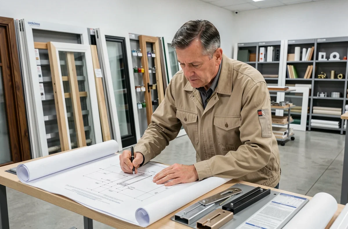 Professionnel de Bati Deco consultant des plans dans un showroom de fournitures pour le bâtiment à Nanterre
