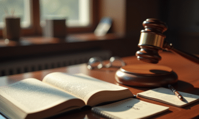 Intérieur lumineux d'un bureau de droit avec livre civil ouvert