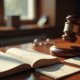 Intérieur lumineux d'un bureau de droit avec livre civil ouvert