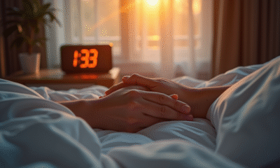 Chambre lumineuse avec horloge digitale et lit blanc