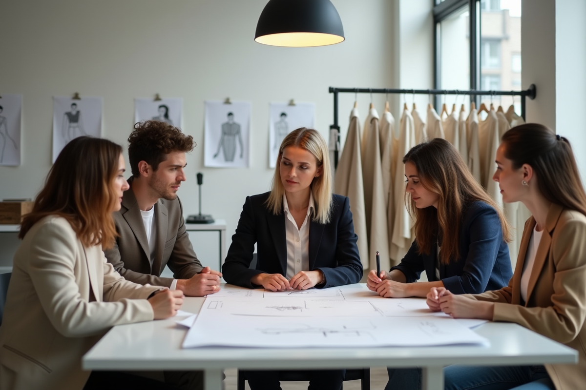 Groupe de designers de mode travaillant en studio moderne