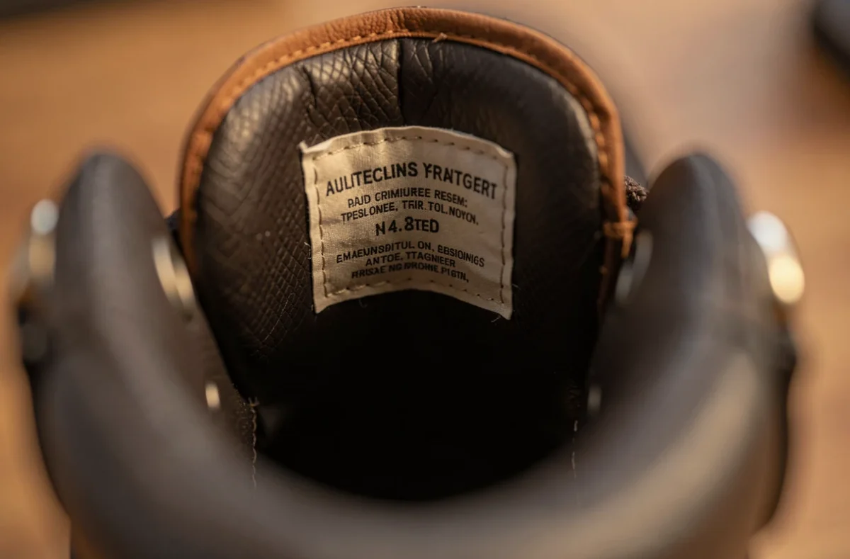 Étiquette de marquage à l'intérieur d'une chaussure de travail