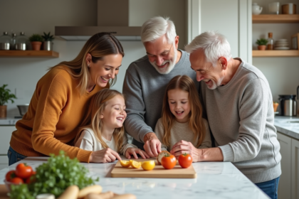 Famille multigenerations cuisine en famille