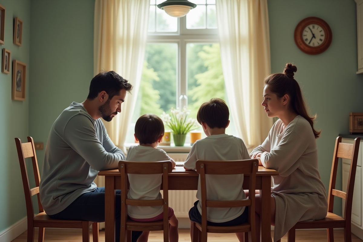 Famille silencieuse autour d