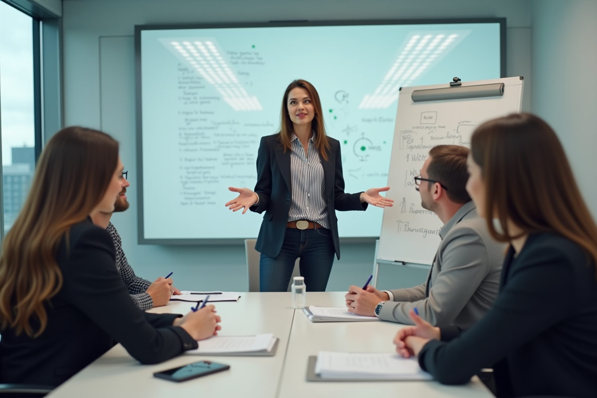 Femme intrapreneure présentant une idée lors d