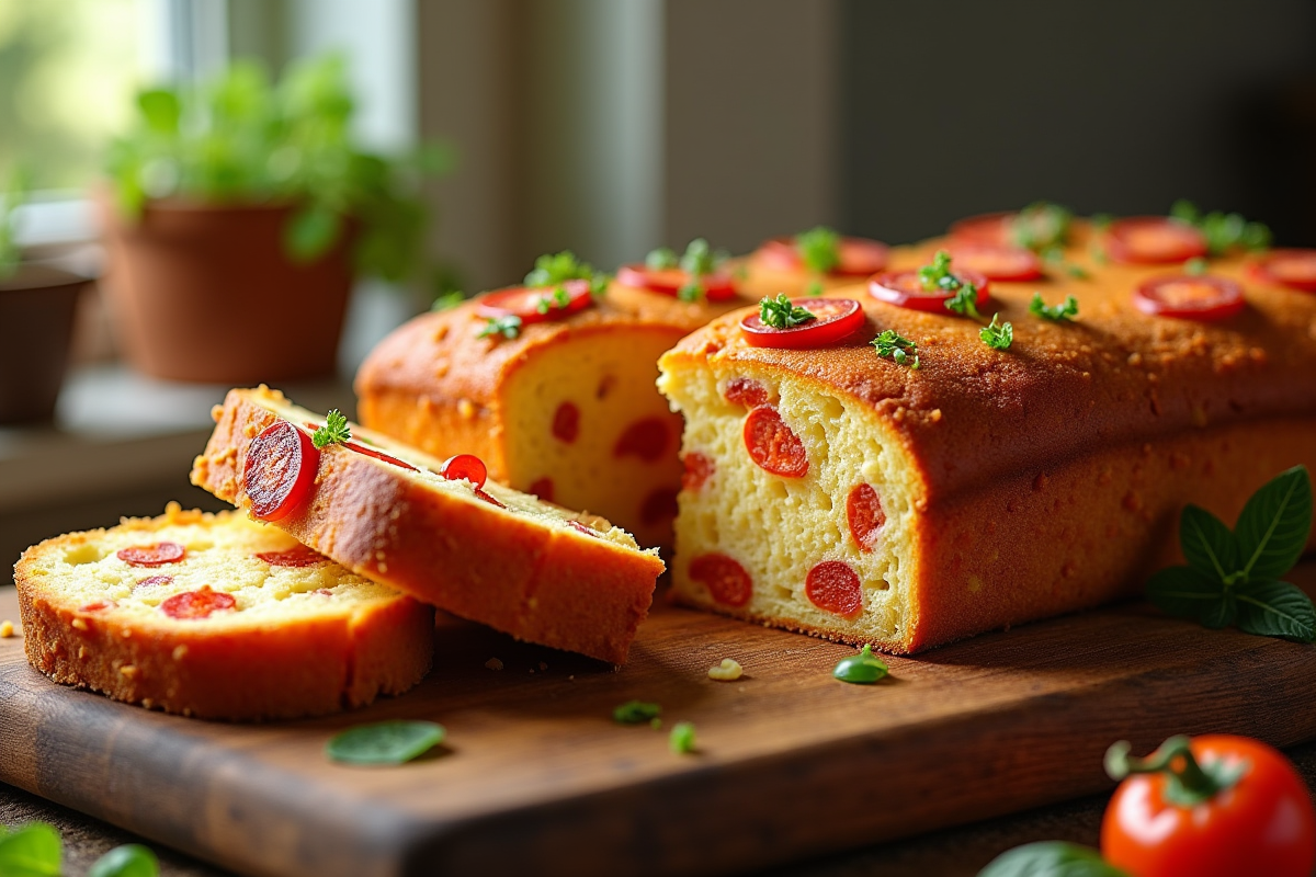 Gâteau salé aux poivrons et chorizo fraîchement cuit