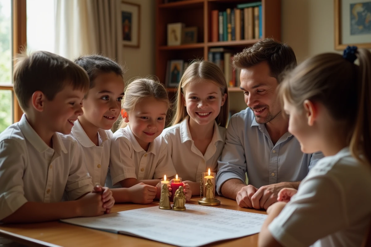 Groupe diversifié d adultes et enfants discutant autour d un calendrier