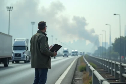 Homme d'affaires observant la pollution urbaine