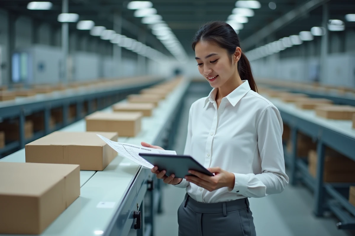 Jeune ingénieure vérifiant un plan sur tablette dans l