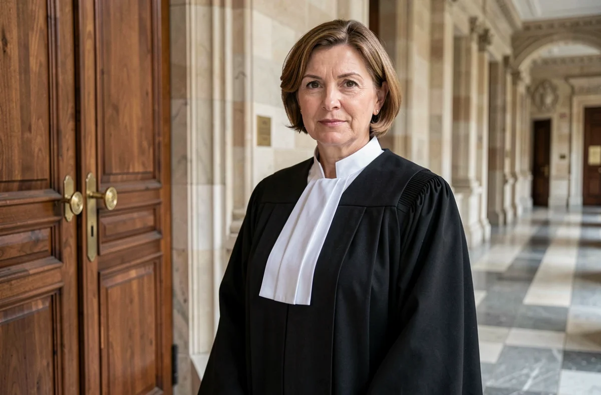 Portrait professionnel d'Isabelle Burtin, avocate au barreau de Tarbes, en robe d'avocat dans les Hautes-Pyrénées