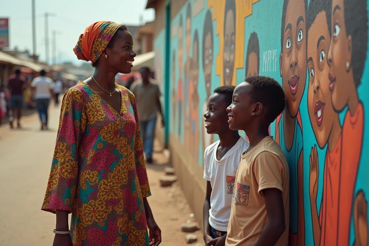 Jeune femme comorienne parlant avec des adolescents