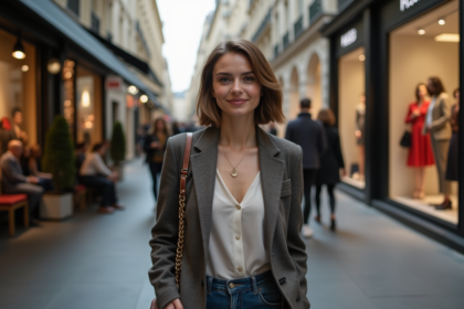 Jeune femme confiante dans le quartier de la mode à Paris