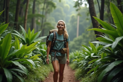Jeune femme en randonnée dans la jungle costaricaine