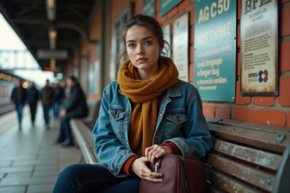 Jeune femme en train de voyager sur une plateforme urbaine