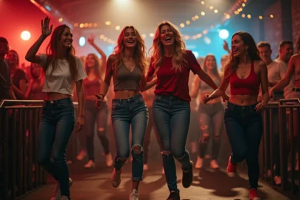 Groupe de jeunes adultes dansant dans un club branché