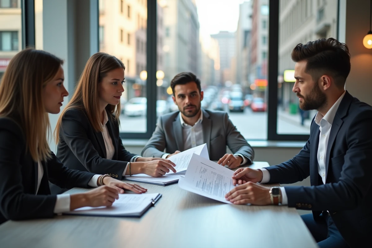 Jeunes professionnels analysant des rapports automobiles