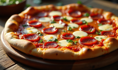 Pizza chorizo fraîche sur table en bois rustique