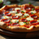 Pizza chorizo fraîche sur table en bois rustique