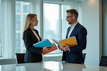 Homme et femme d affaires discutant lors d une reunion