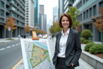 Urbaniste femme avec carte de zonage en ville