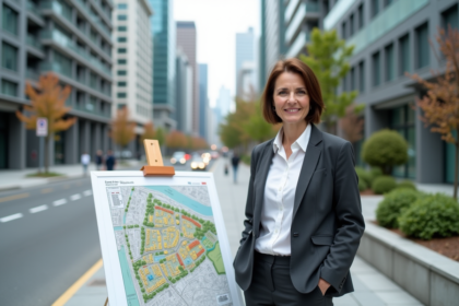Urbaniste femme avec carte de zonage en ville