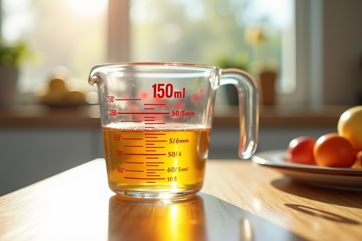 Verre mesureur de cuisine avec 150 ml de liquide